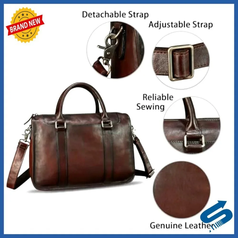 Genuine Leather Messenger Briefcase Shoulder Bag Laptop Computer Bag